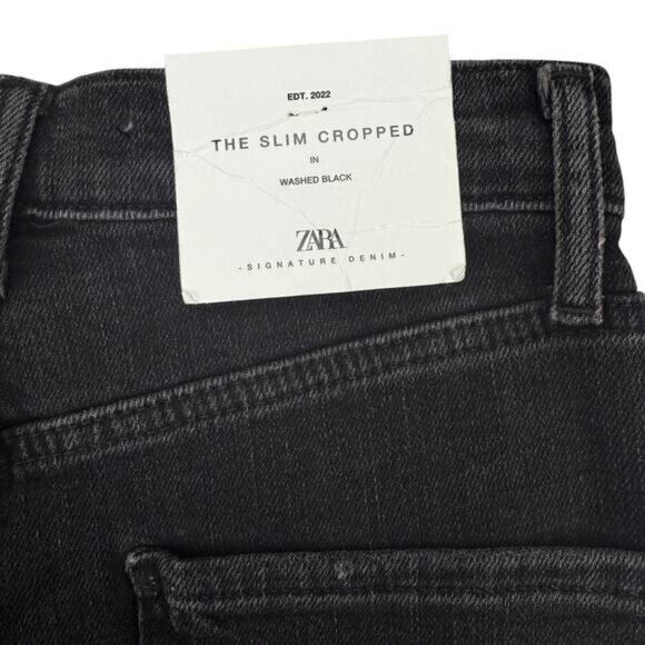 NWT ZARA The Slim Cropped High Rise Jean In Washed Black Size 2 - Picture 5 of 7
